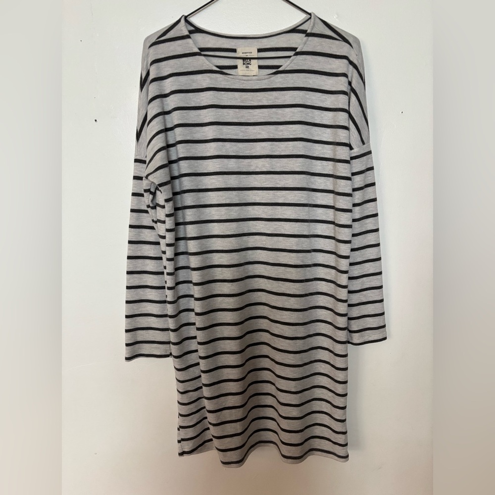 BILLABONG Black and Grey Striped Long Sleeve Top